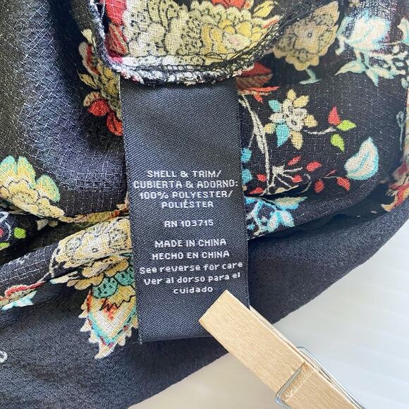 Zac & Rachel Top Women's Large Batwing Boho Black Floral V-Neck Semi Witchie - Picture 10 of 13